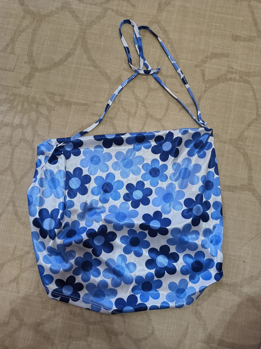 Blue Floral Satin Shoulder Bag - Women